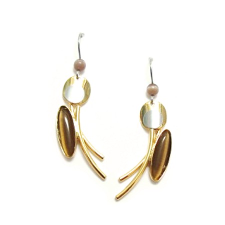 Beige Tan Shiny Yellow Gold Curved Dangles - Click Image to Close